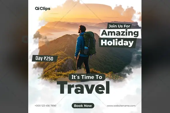 Mountain Hiker at Sunset Travel Banner Template