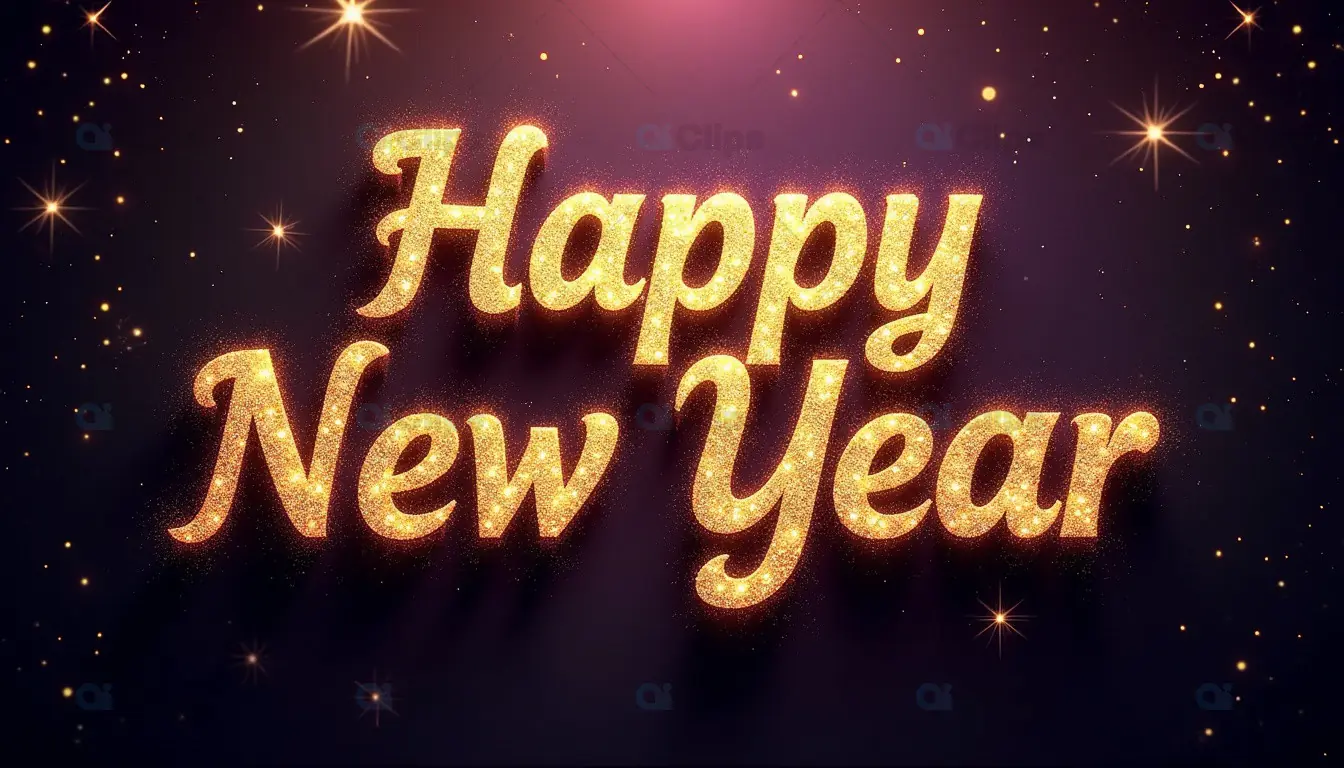 Elegant Golden "Happy New Year" Typography with Sparkling Stars