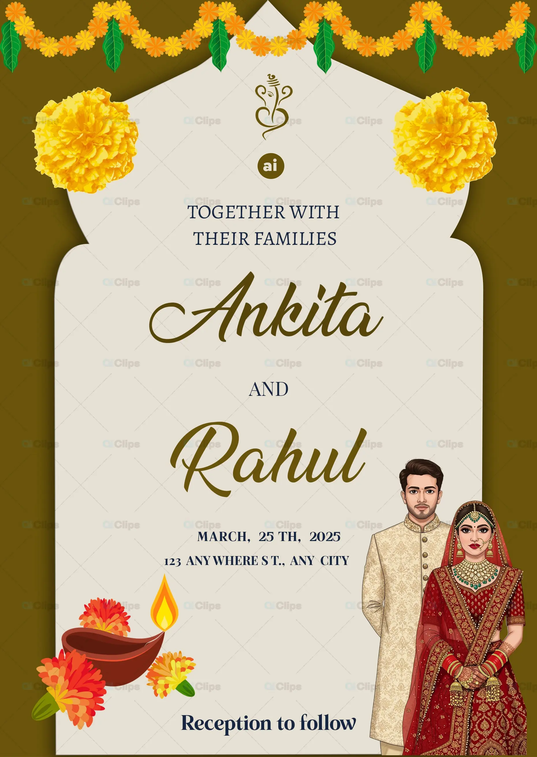 Traditional beautiful Indian Wedding Invitation PSD Template