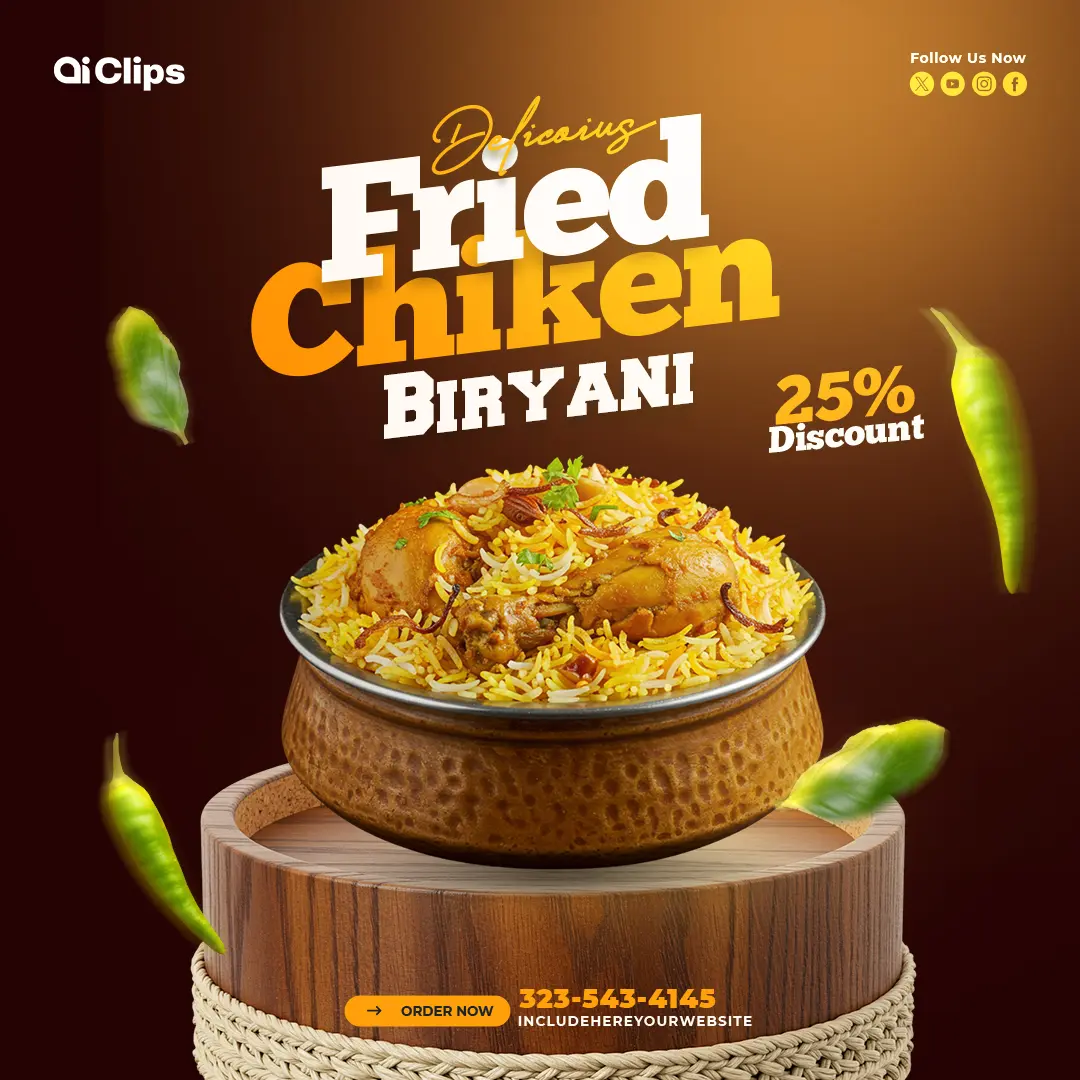 Stunning Fried Chicken Biryani Photoshop Template
