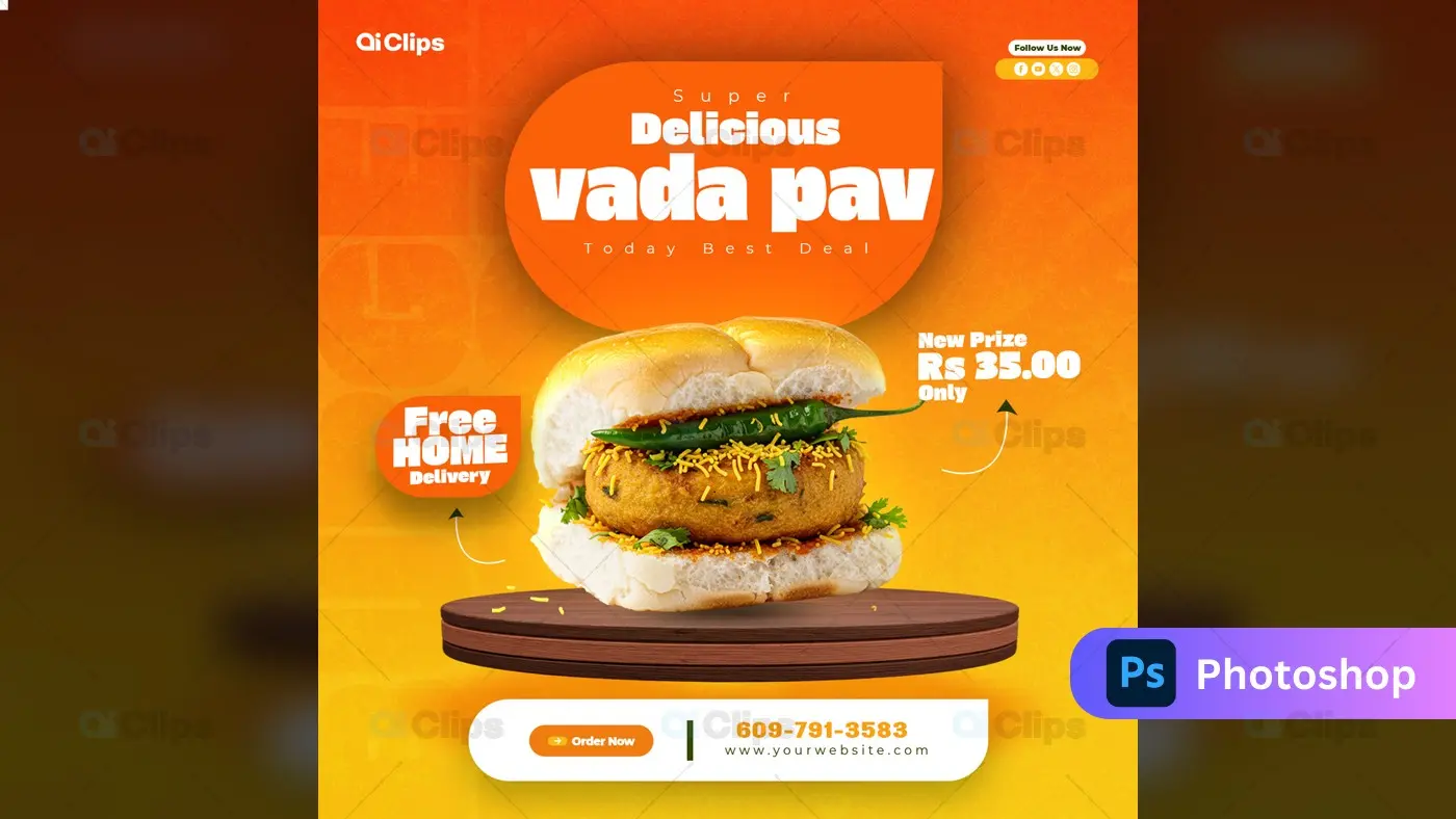Vada Pav Food Promotion Social Media Template