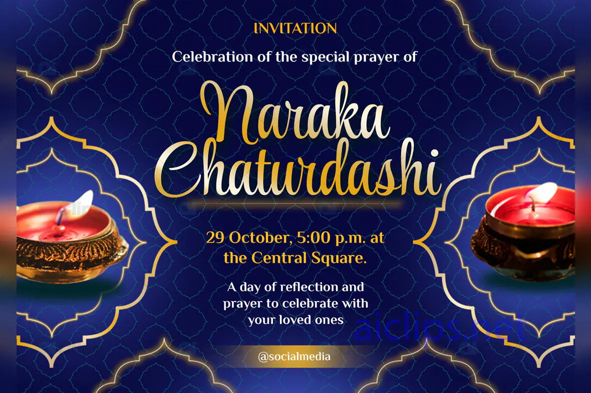 Naraka Chaturdashi Prayer Invitation PSD Template