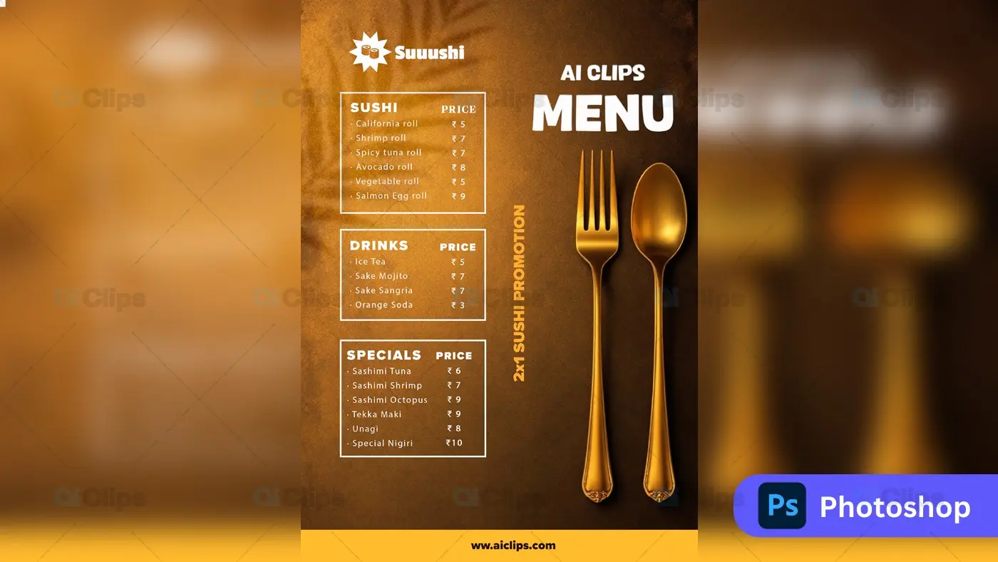 Elegant Sushi Restaurant Menu PSD Template