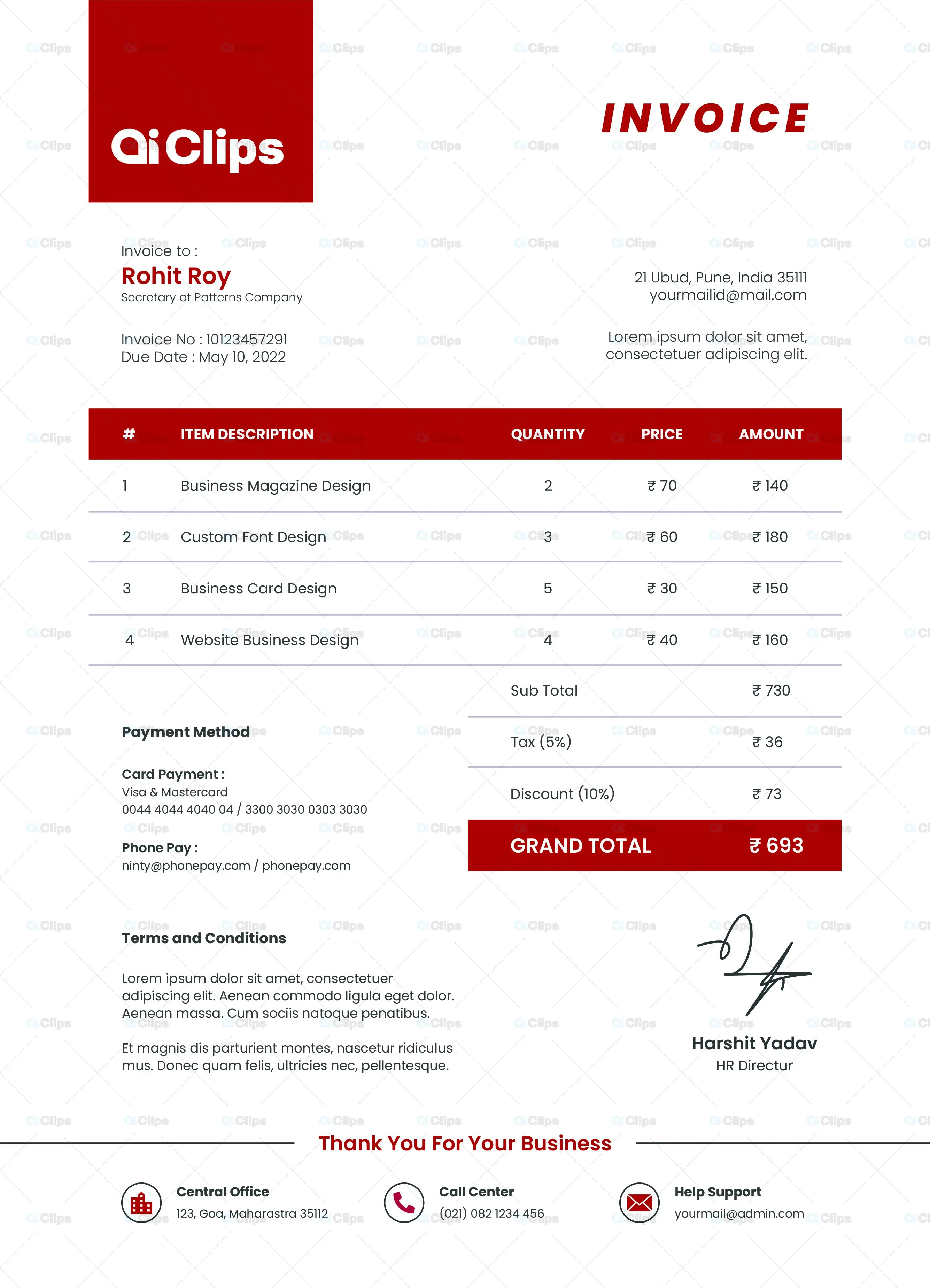 Professional Red Corporate Invoice Template Design