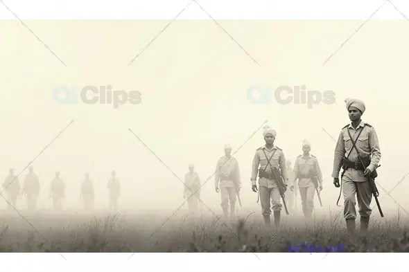 March of Indian Soldiers in Mist