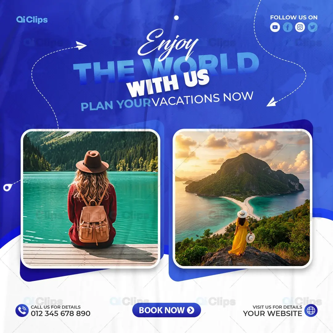 Travel Agency Social Media Template with Vacation Photos