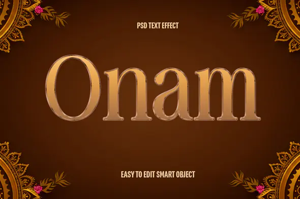 Elegant Gold Onam Text Effect with Mandala Frame