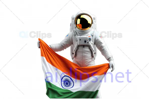 Indian Astronaut Holding National Flag 3D Illustration