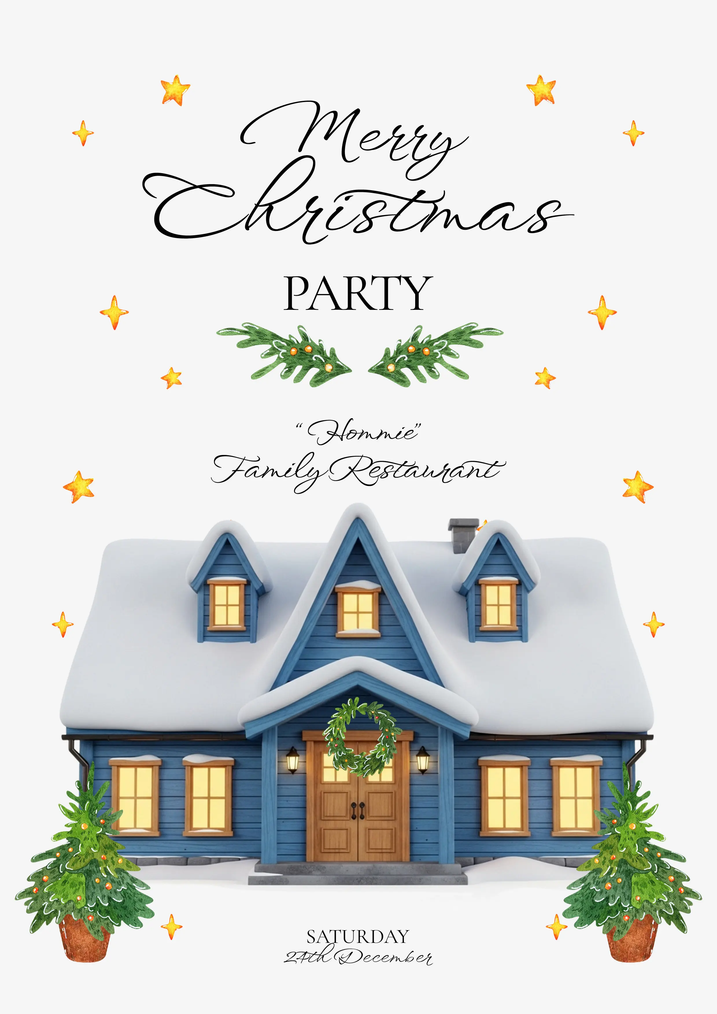 Cozy Winter Cottage Christmas Party Invitation Template