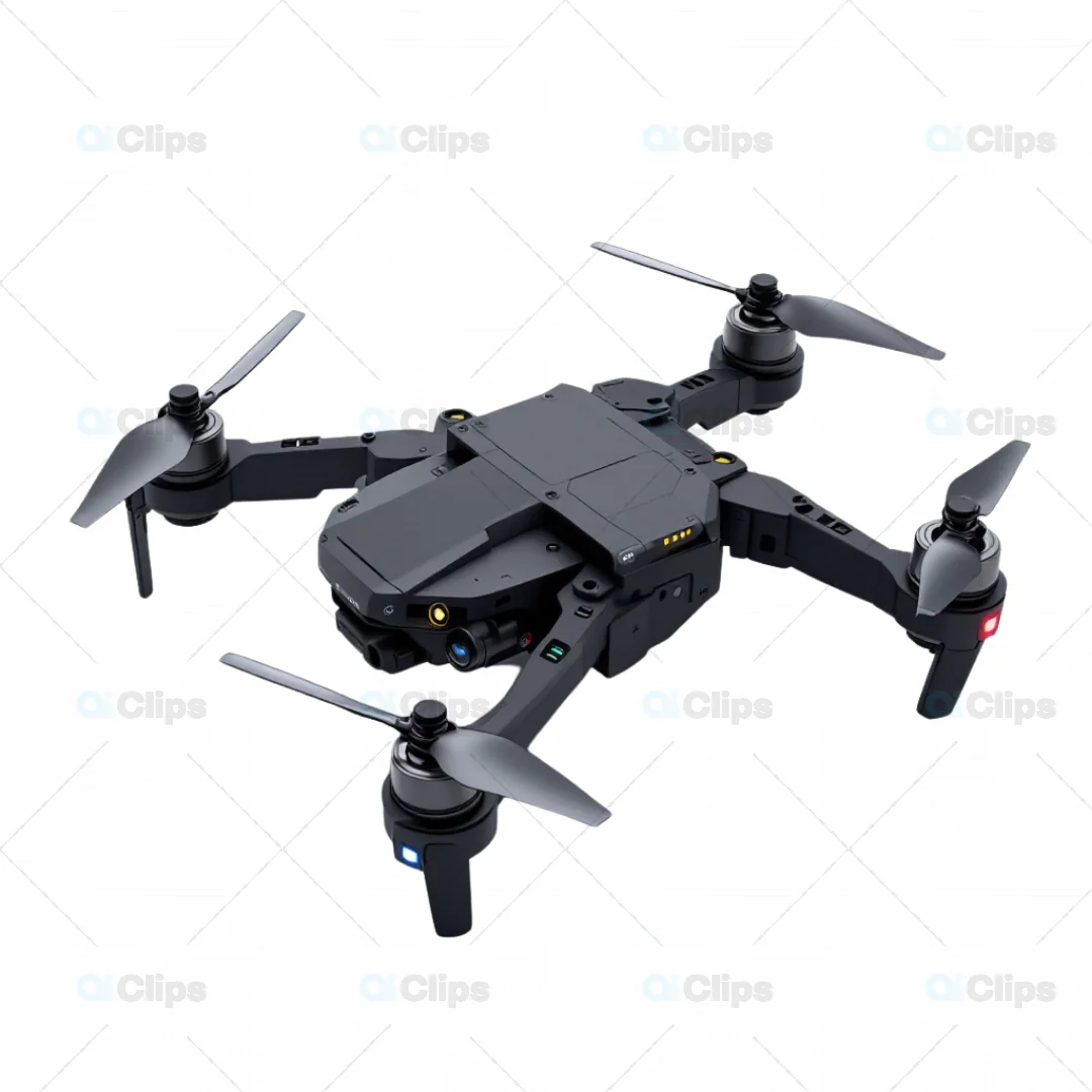 Compact 3D Black Drone with Dual Camera and LED Markers