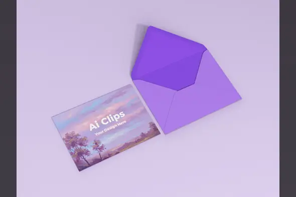 Purple Landscape Envelope & Card Mockup