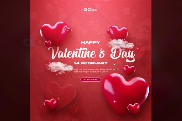 Valentine's Day 3D Hearts Social Media Template