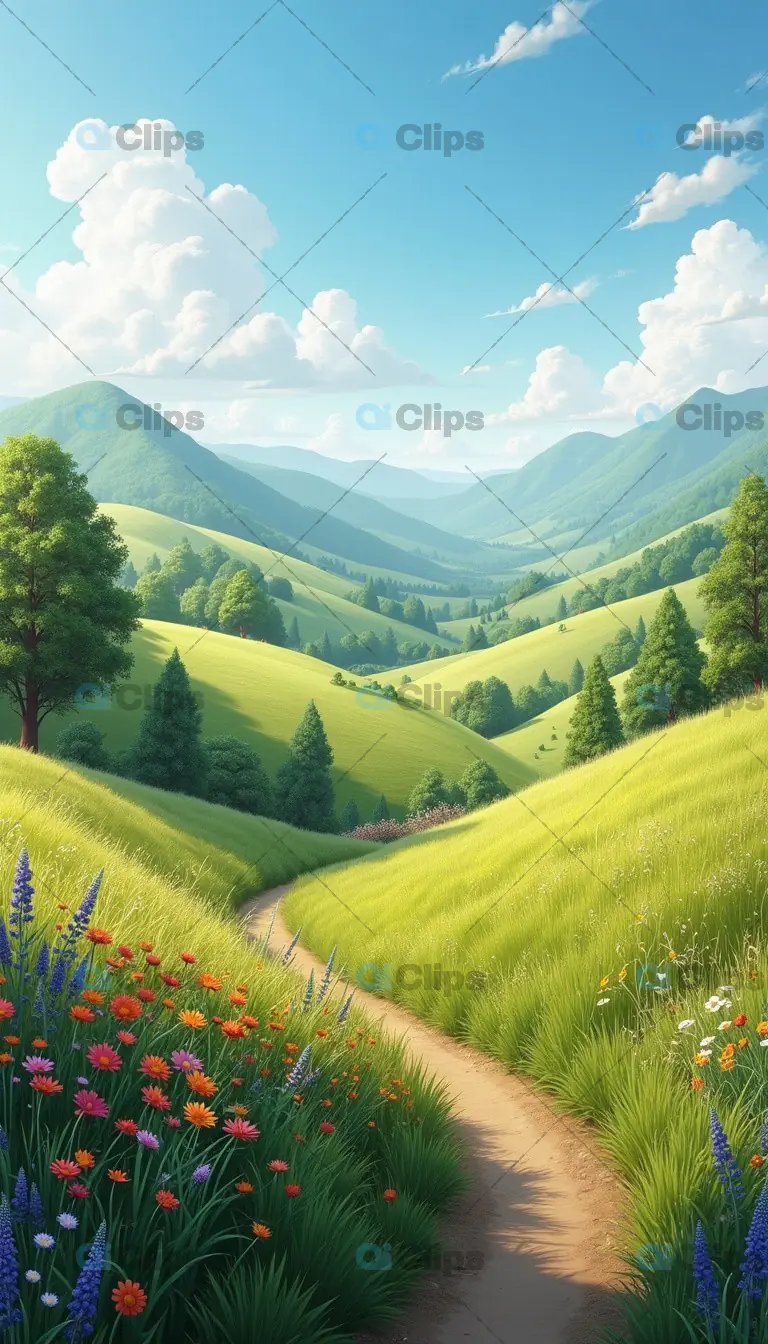 Peaceful Scenic Mountain Landscape with Wildflowers