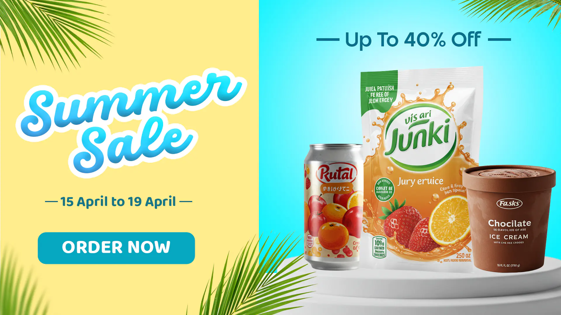 Up to 40% Off on Drinks & Ice Cream Summer Sale Template