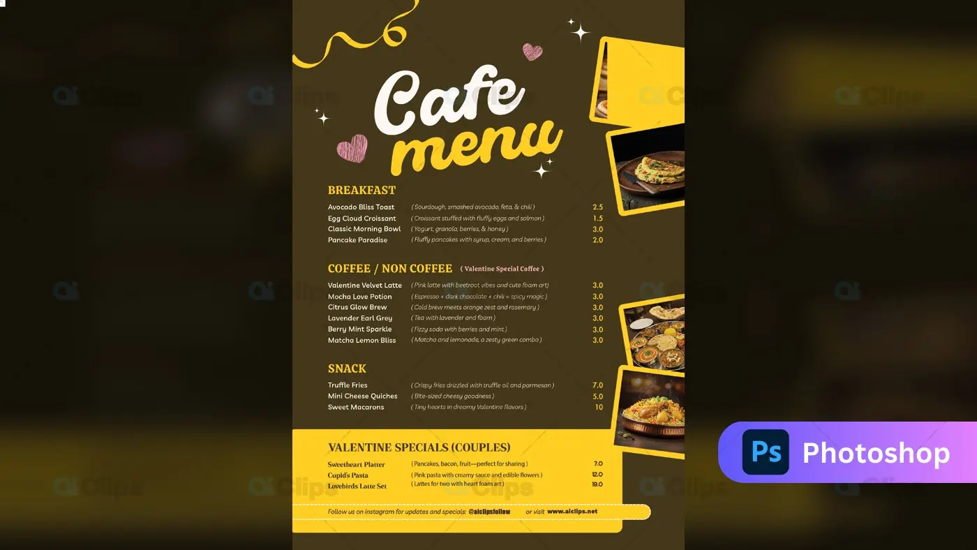 Modern Cafe Menu Design with Yellow and Brown Theme