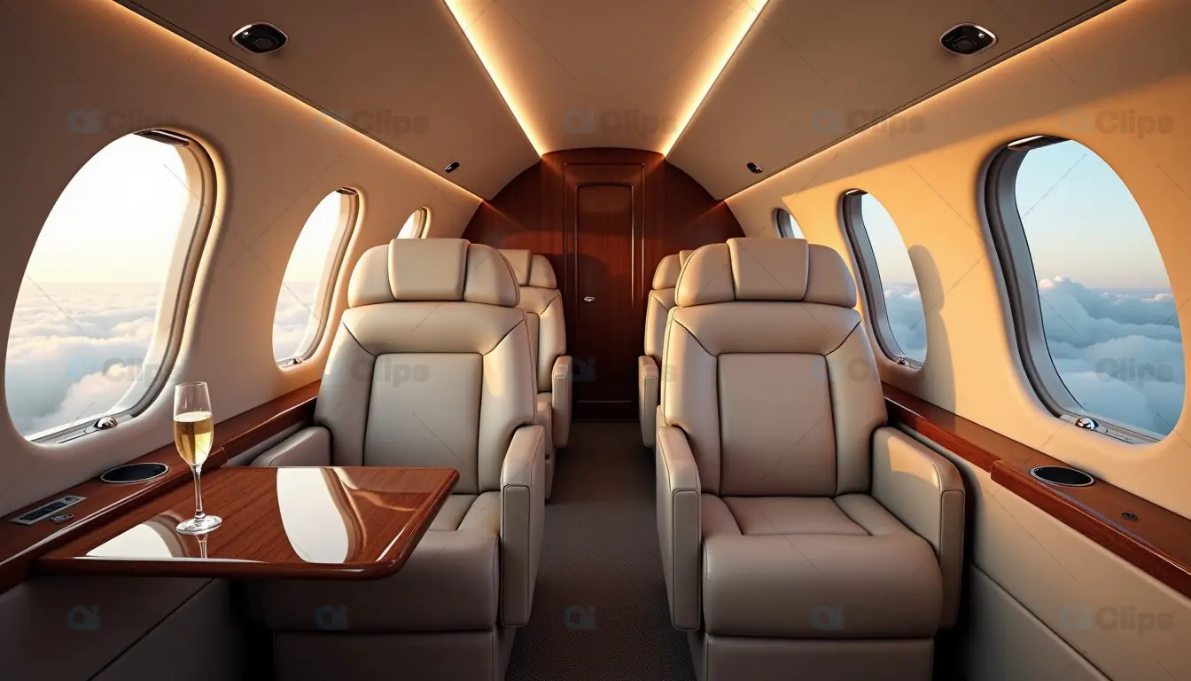 Luxurious Private Jet Interior with Plush Leather Seats