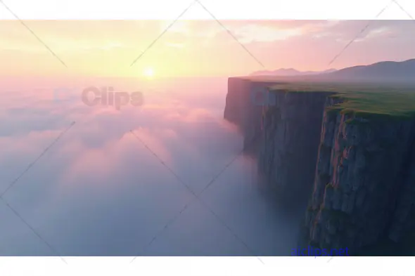 Sunrise Above Misty Cliffs and Clouded Valley