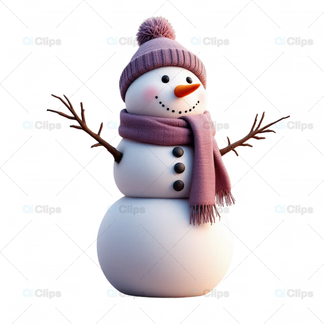 Cozy Cartoon Snowman 3D Model with Winter Hat