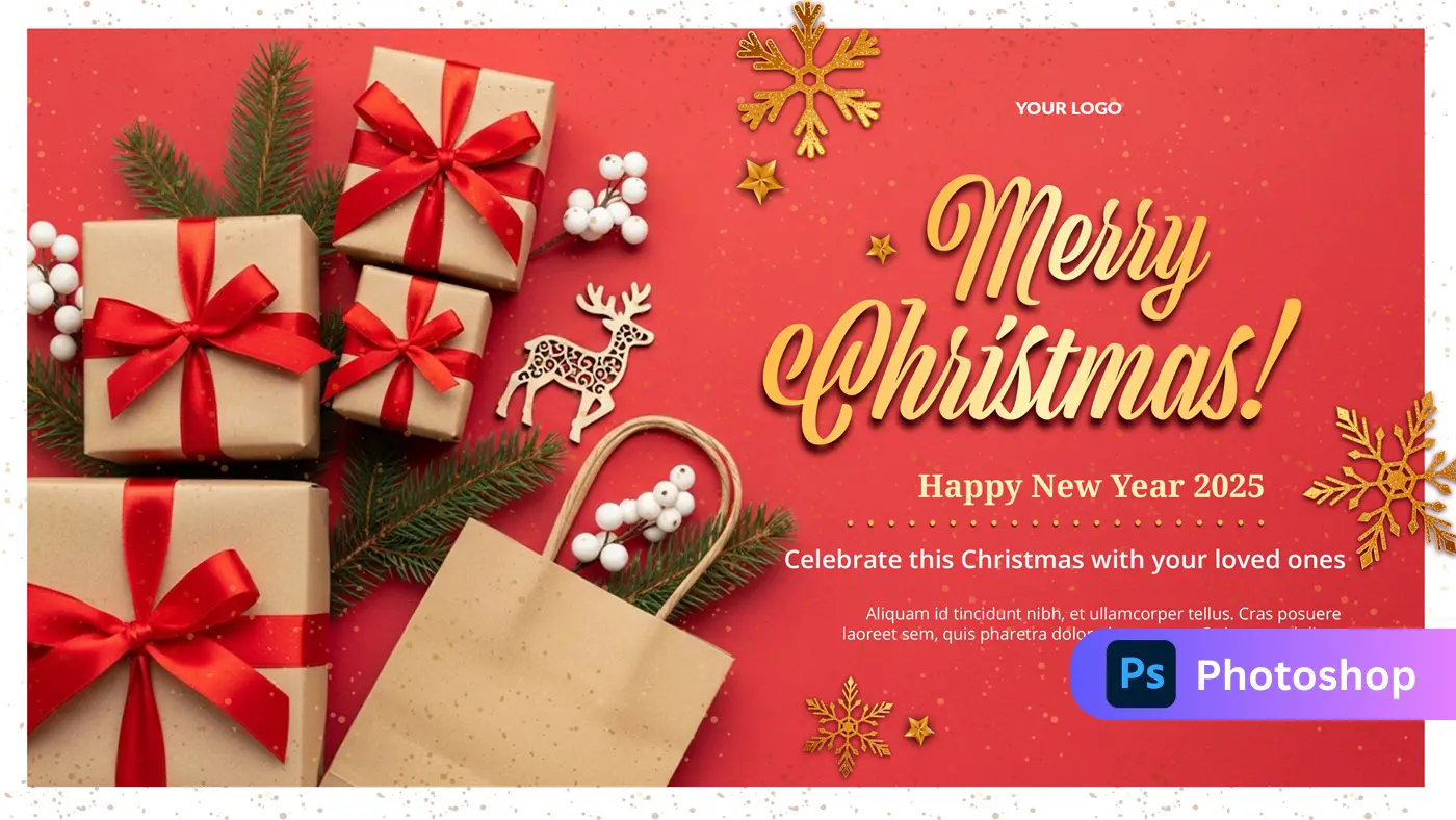 Red Gold Christmas 2025 Greeting Banner Template