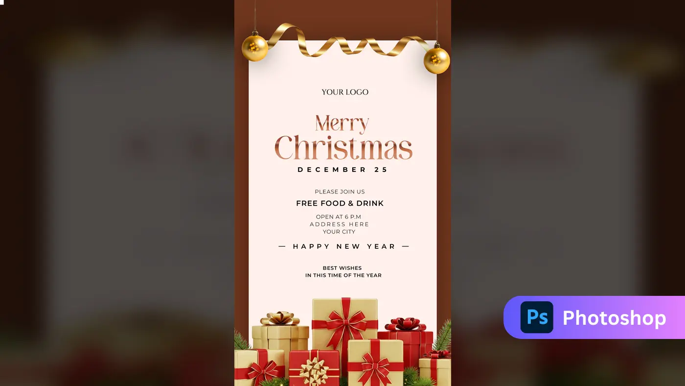 Golden Christmas Party Invitation Template