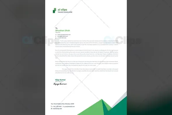 Modern Corporate Letterhead with Green Angular Design