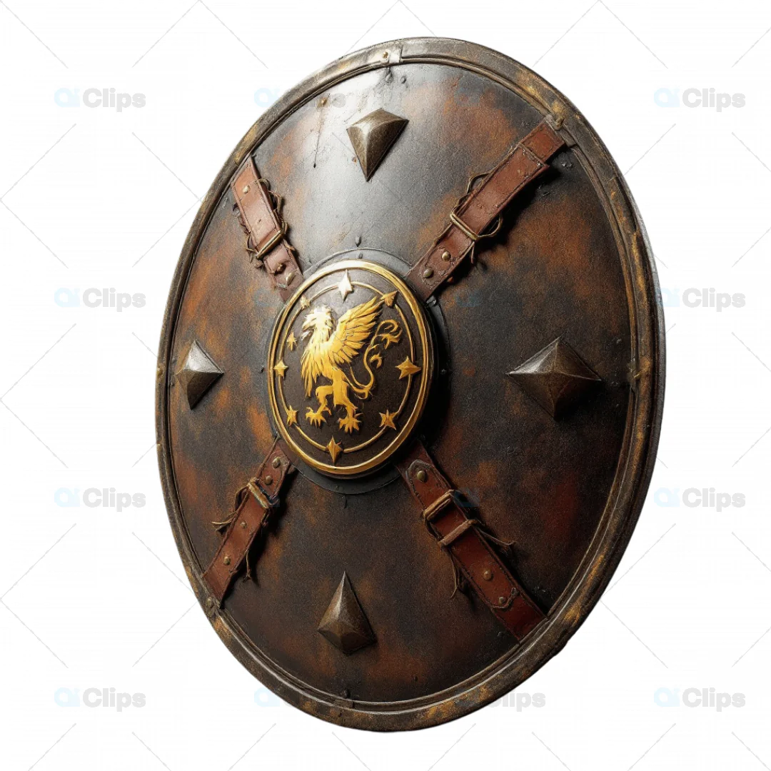 Medieval Warrior Shield with Golden Griffin Emblem - 3D Model