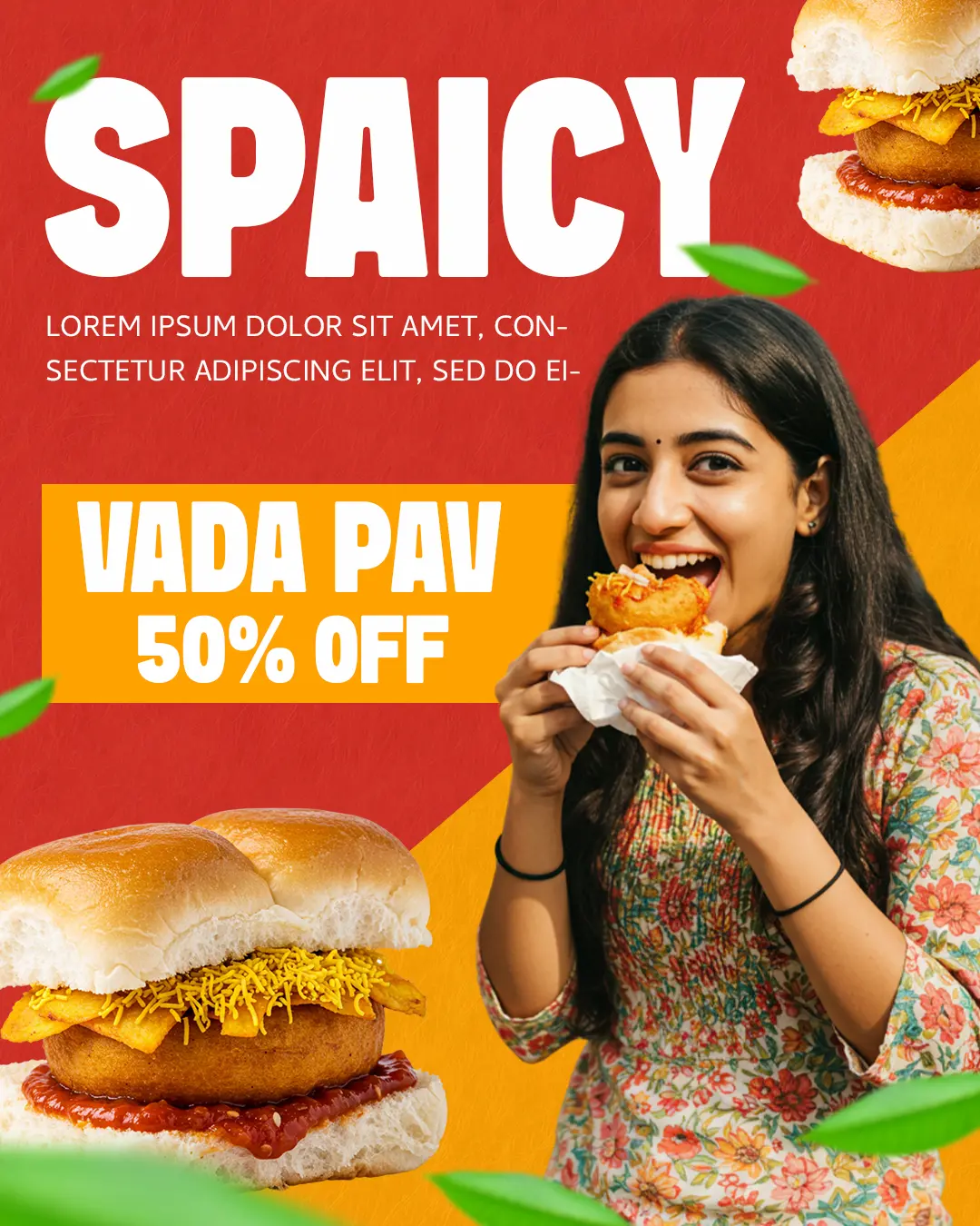 Vibrant Vada Pav 50% Off – Spicy & Tasty Indian Snack Template