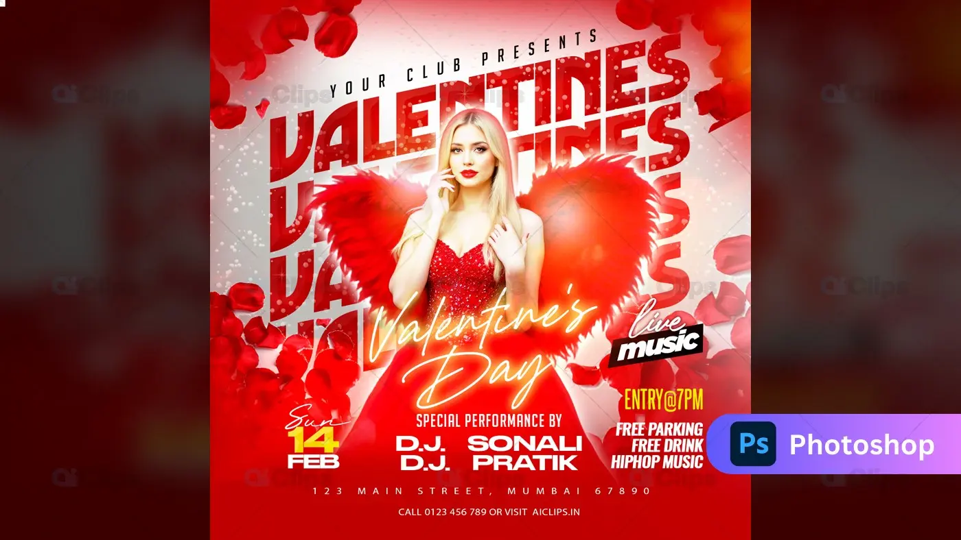 Valentine's Day Party Flyer PSD Template
