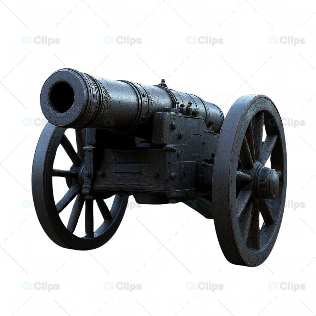 Antique Cannon 3D Model with Wooden Carriage