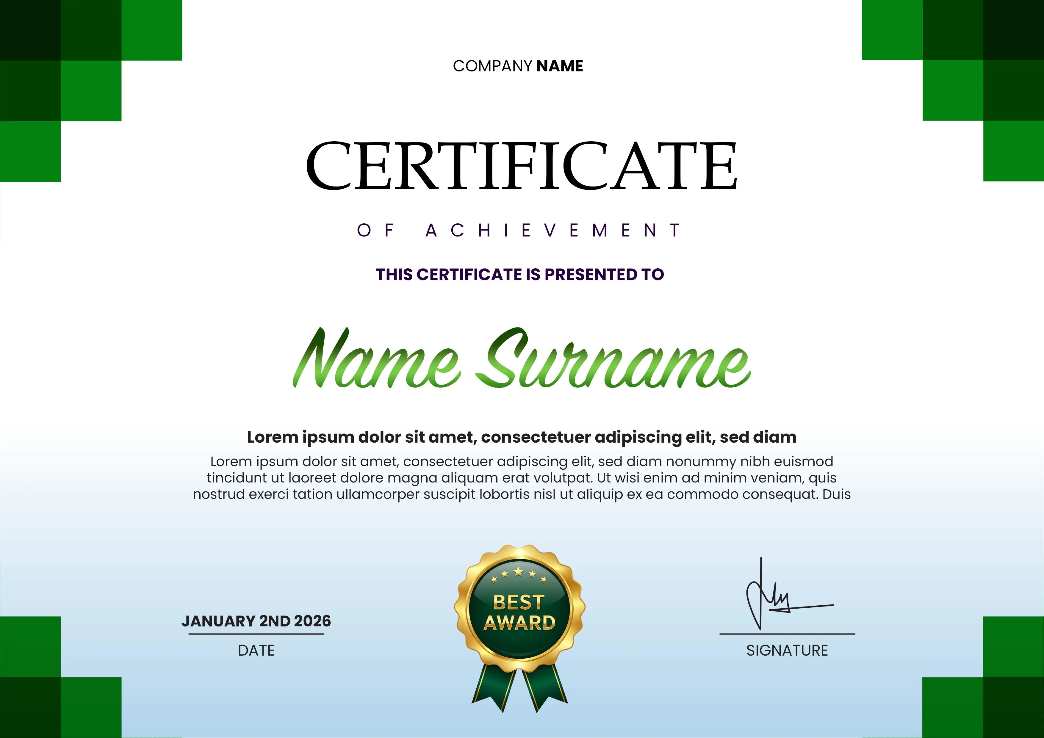 Green Geometric Achievement Certificate Template