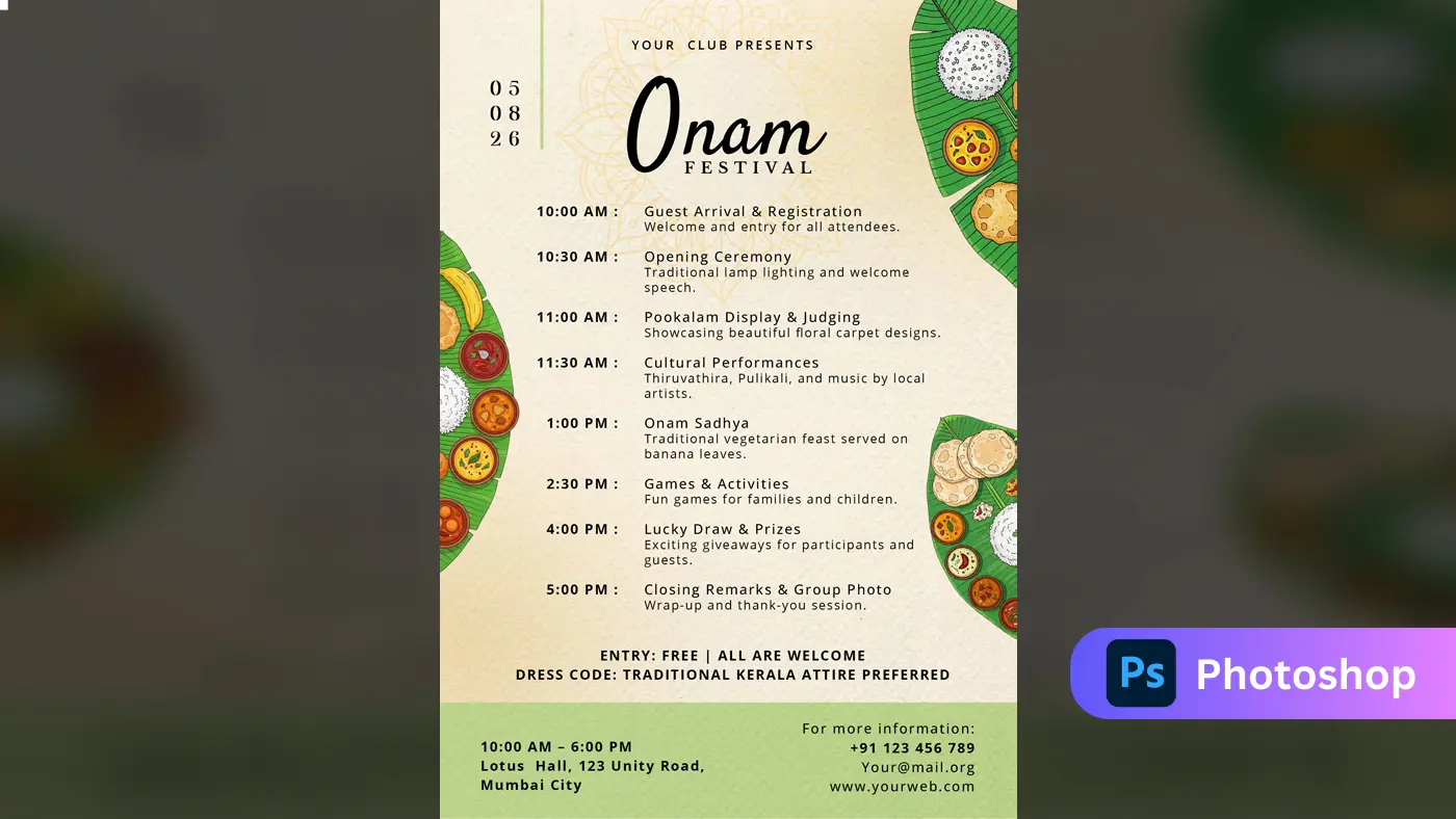 Kerala Onam Festival Event Schedule Template