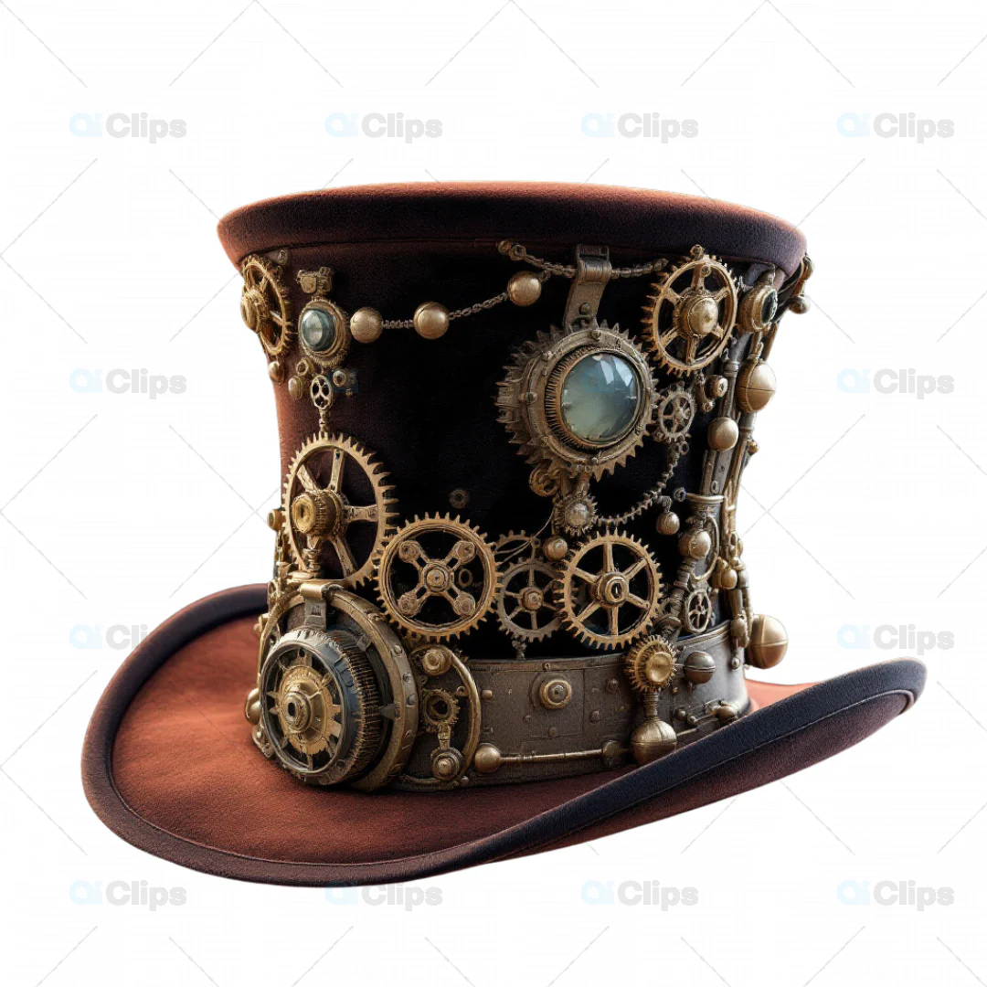 Elegant Steampunk Top Hat 3D Model with Intricate Gears