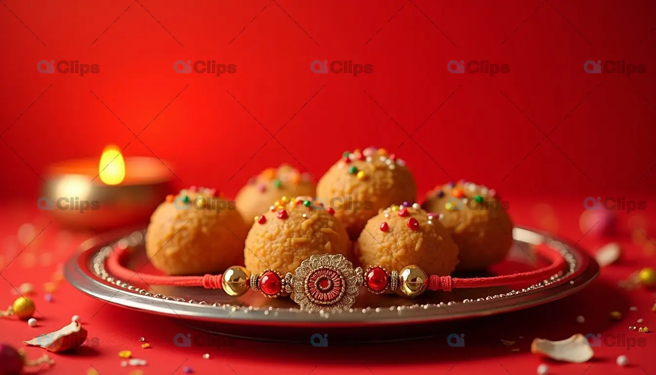Raksha Bandhan Sweets with Rakhi on a Plate