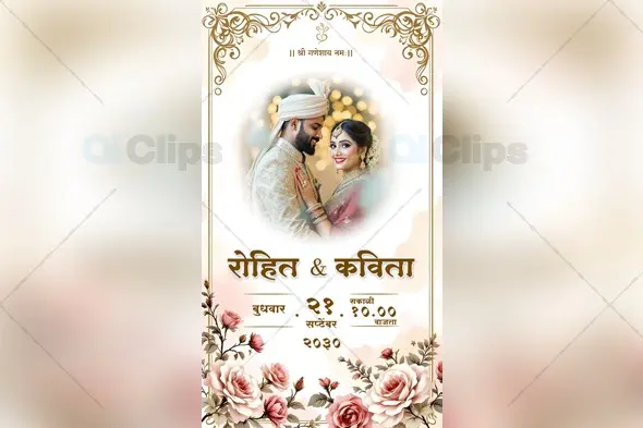 Luxury Marathi Wedding Invitation PSD Template