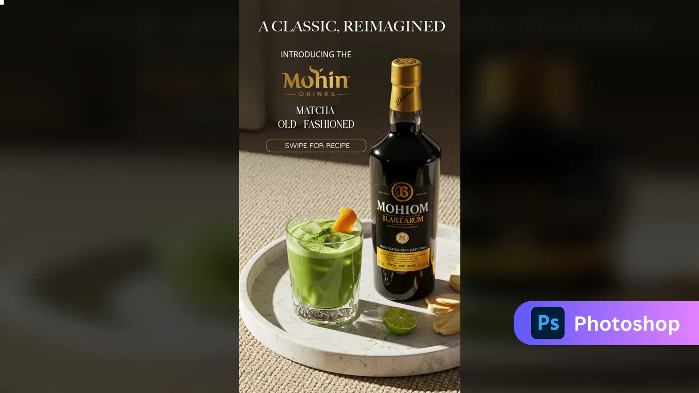 Enhanced Matcha Old Fashioned Cocktail Ad Template