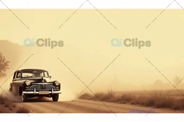 Classic Car Driving Through Desert