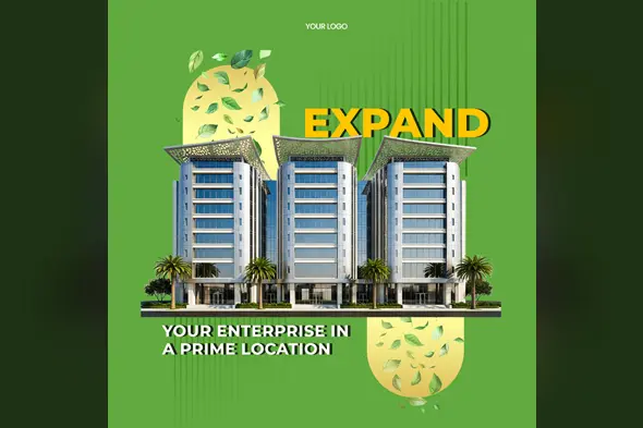 Green Corporate Office Complex Marketing Template