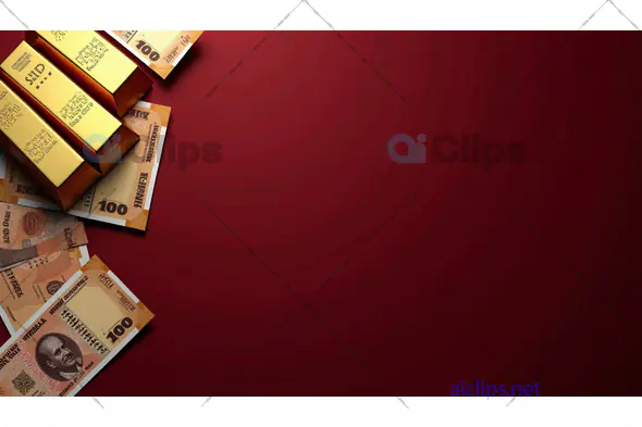 Gold Bars and Currency on Rich Red Background