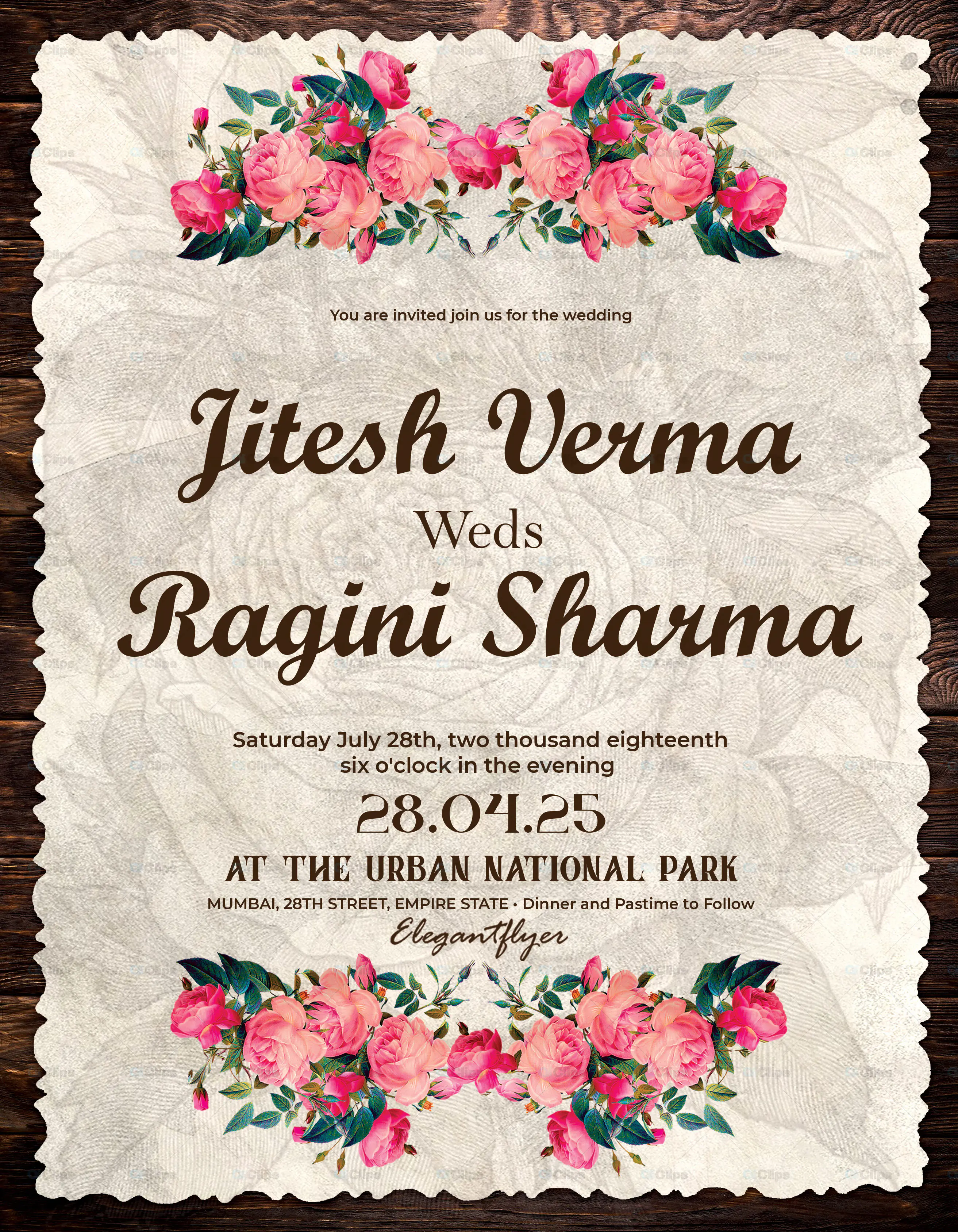 Floral Wedding Invitation PSD Template