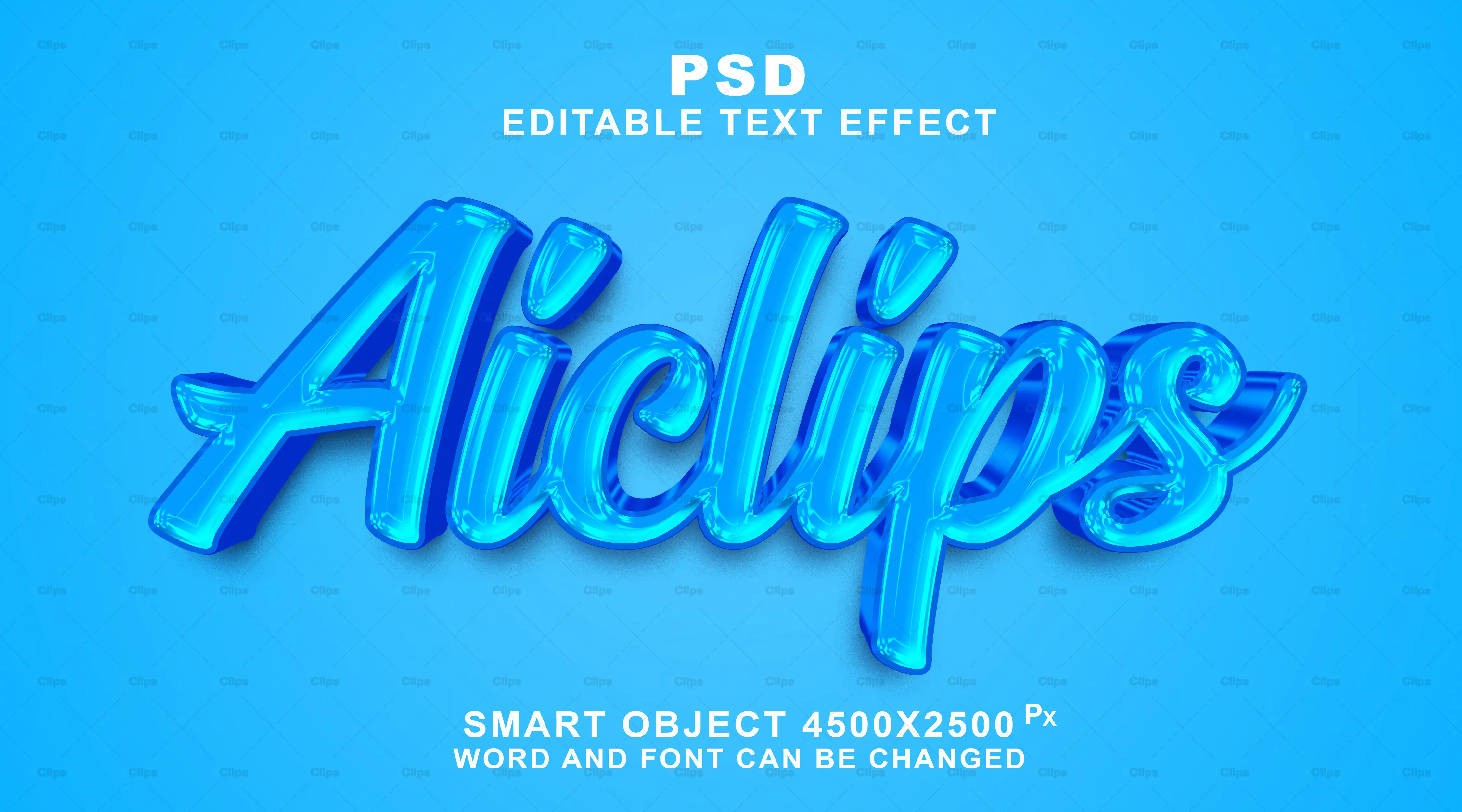 Glossy Blue Glass Text Effect PSD