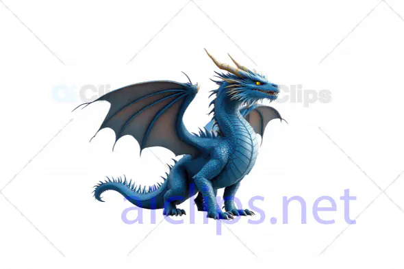 Noble 3D Blue Dragon with Horns and Powerful Stance