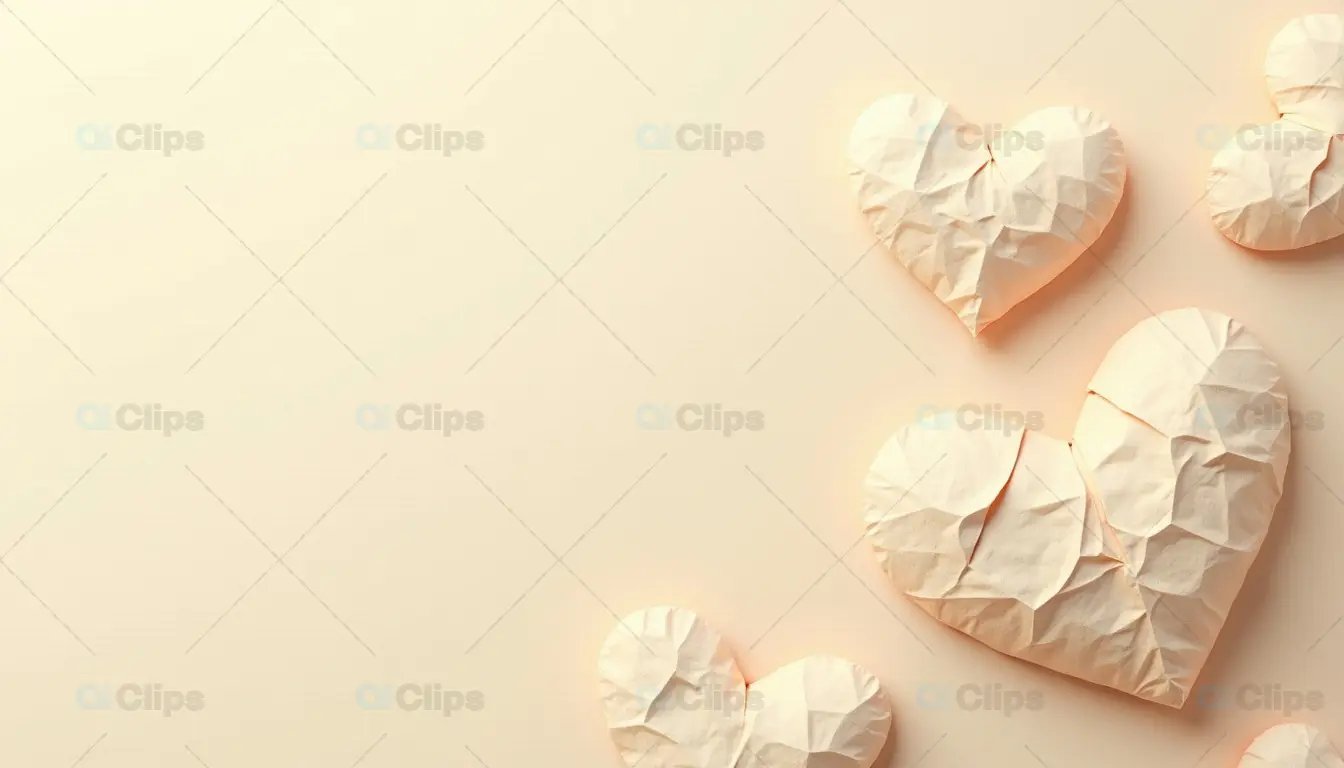 Crumpled Paper Hearts on Minimal Background