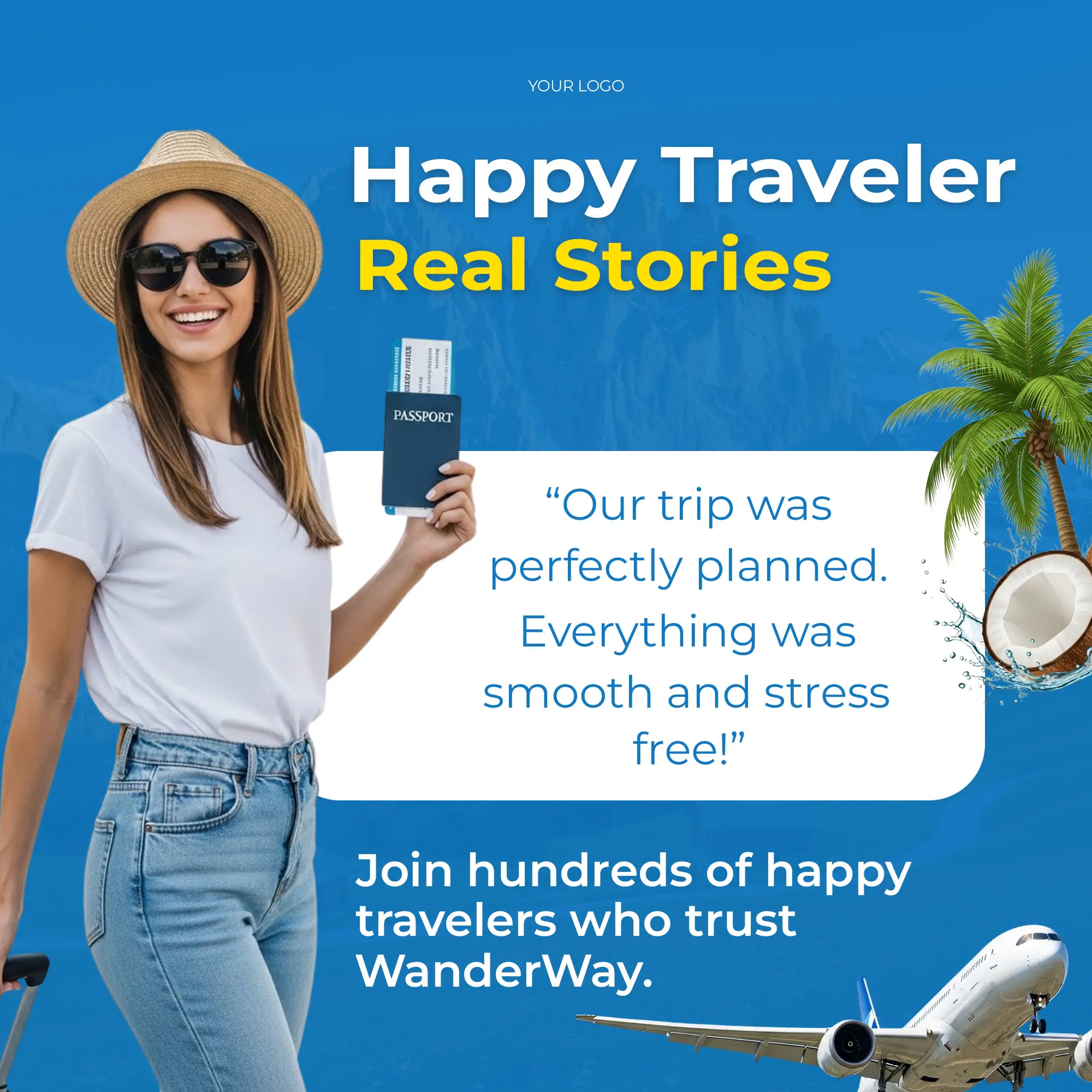 Travel Agency Testimonial Social Media Template