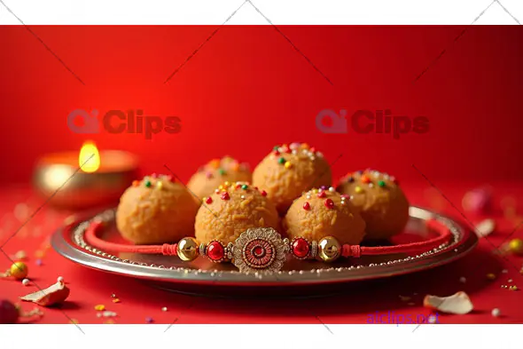 Raksha Bandhan Sweets with Rakhi on a Plate