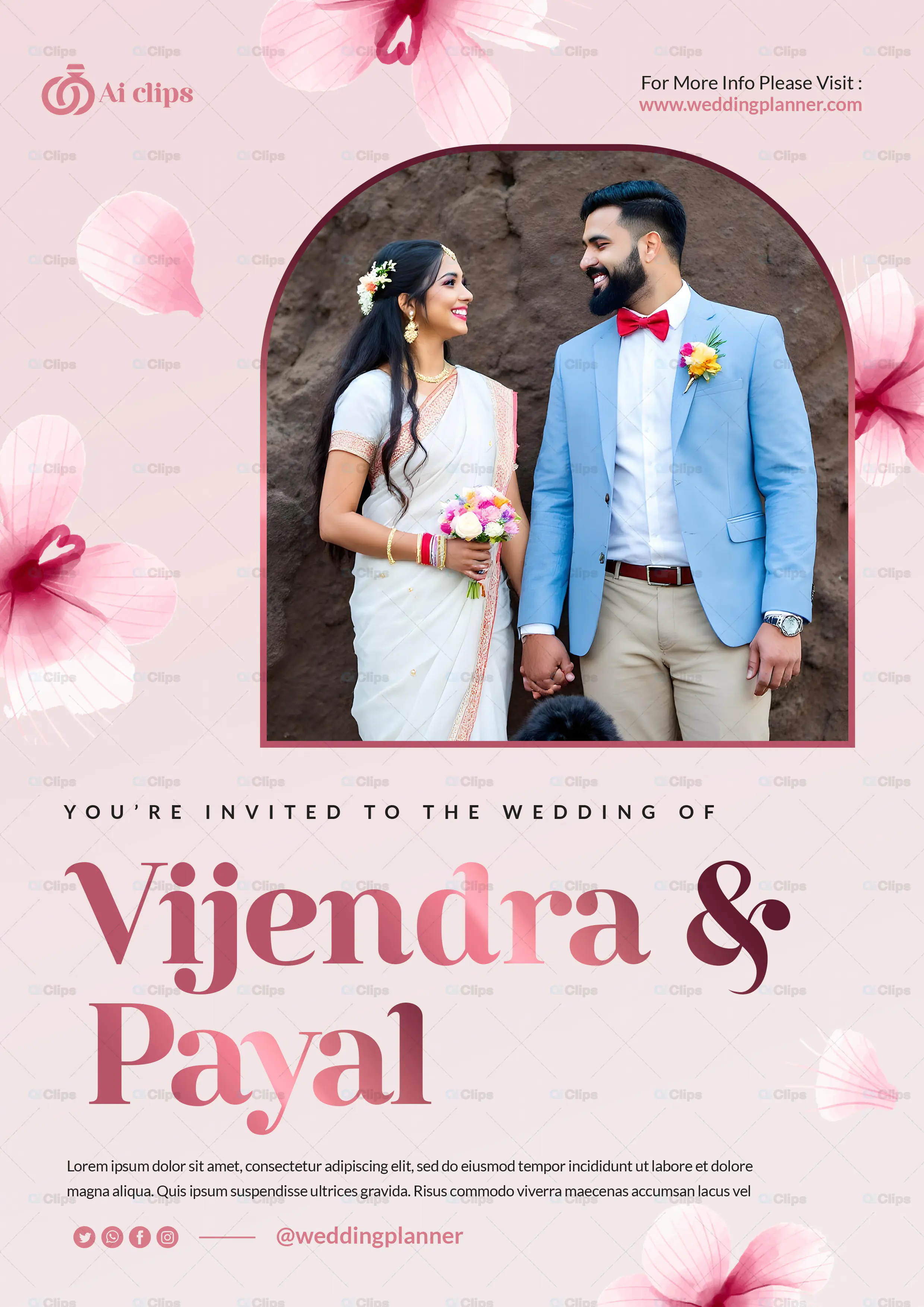 Elegant Floral Wedding Invitation PSD Template