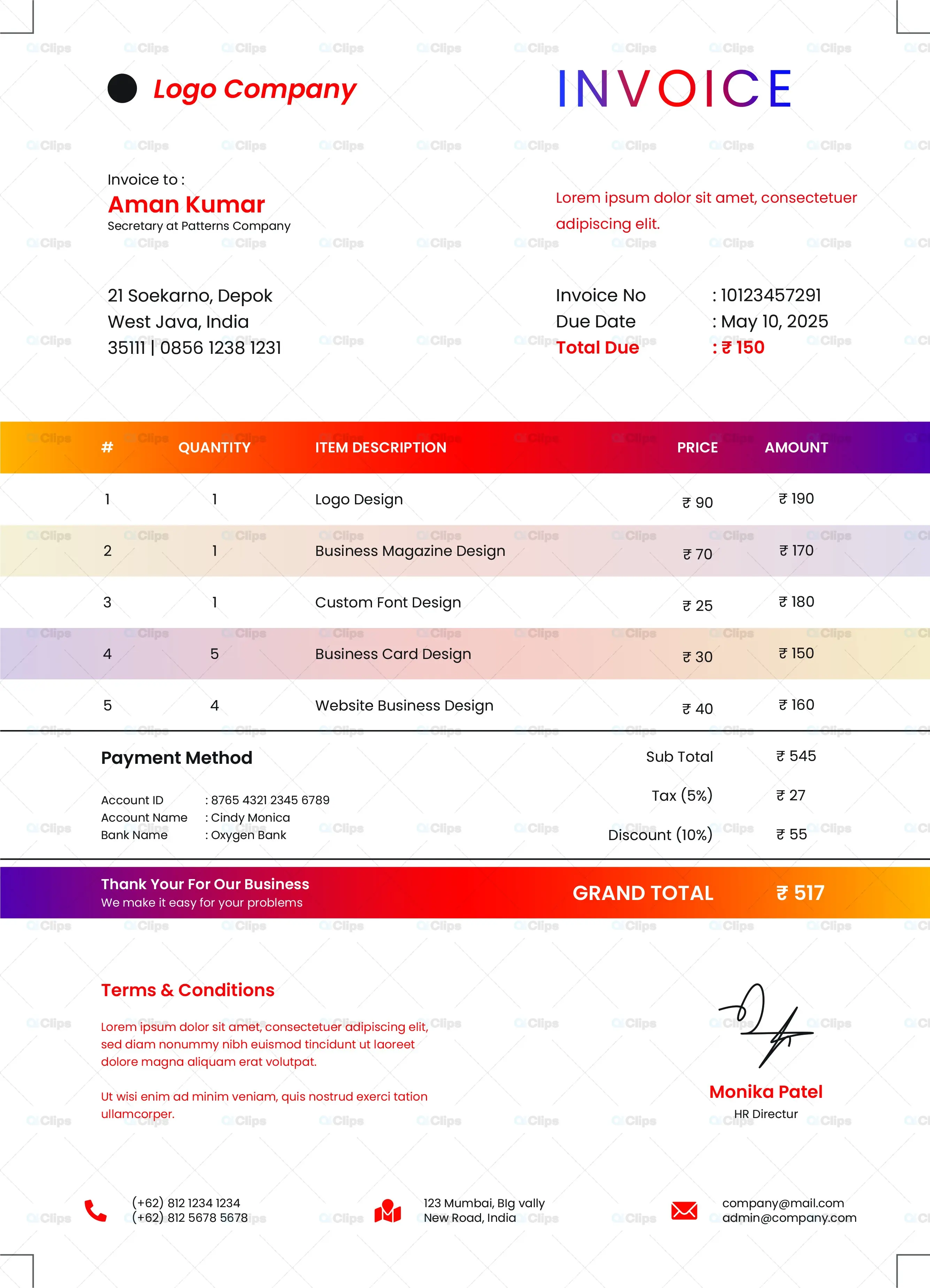 Modern Professional Business Invoice Template Design