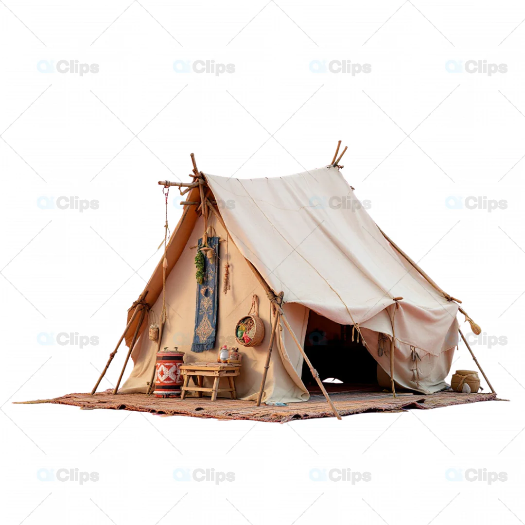 Bohemian 3D Canvas Tent with Rustic Decor Illustration