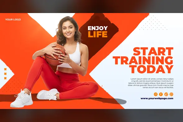 Orange Basketball Fitness Promotional Banner Template