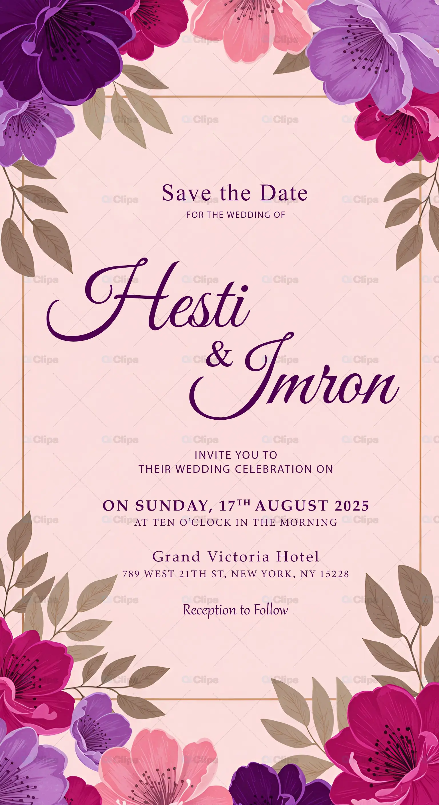 Floral Elegent Wedding Invitation PSD Template
