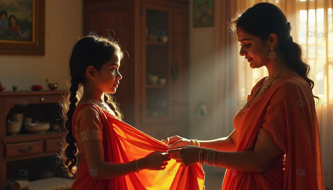 Mother and Daughter Bonding in Traditional Indian Attire